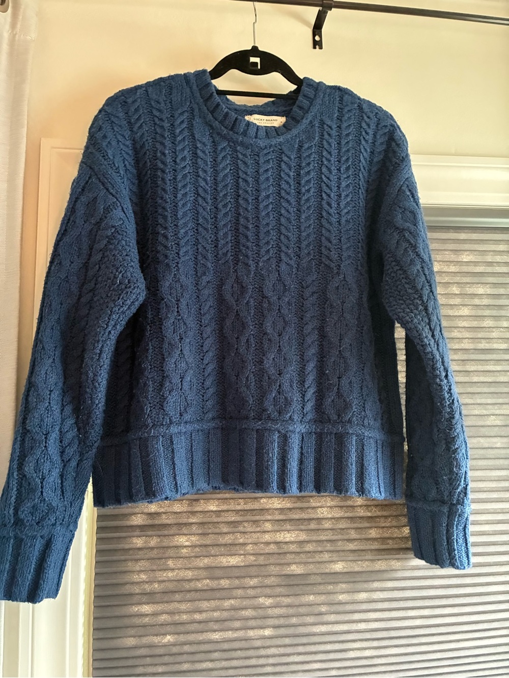 Lucky Brand Cobalt Blue Cable Knit Crewneck Sweater